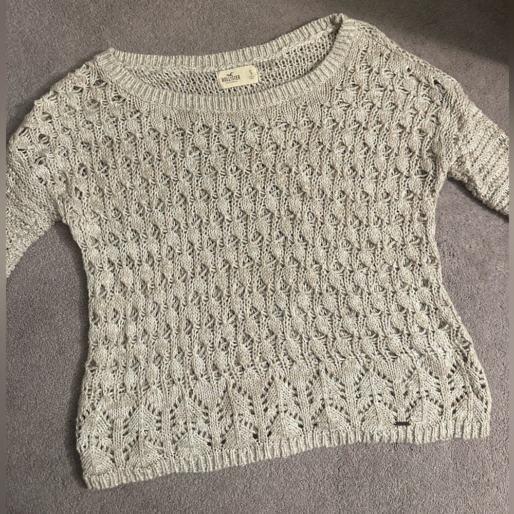 Hollister crochet knit cream sweater long sleeve size small